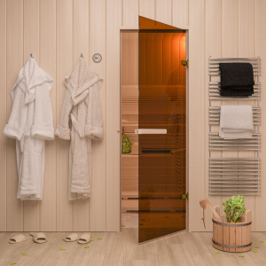 Дверь стеклянная для бани и сауны "Темная ночь"(бронза матовая) 190*70см, стекло 8мм, 3 петли 058163