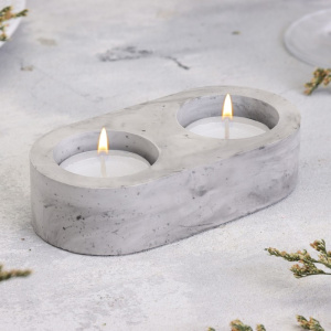 Подсвечник "Мрамор" из гипса для двух свечей овальный, 12х6х3см. ОБ69077