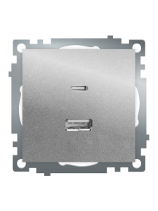 Розетка 2-местная USB + type C, КАТРИН Серебро GLS10-7116-03 50054
