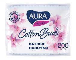 Ватные палочки (в пакете) АУРА 200шт Х775819