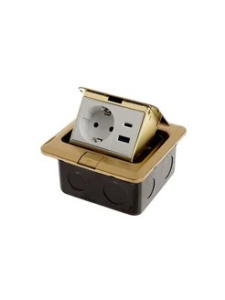 Розетка выдвижная, 16 А, одноместная, 1 USB + 1 USB-C, золотистая 10713141