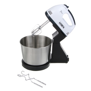 Миксер кухонный LEBEN 350Вт, 7 скоростей, 4 насадки, металлическая чаша 2л (269-068) Х50631