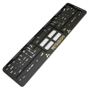 Рамка номера с защелкой, тиснение ЗОЛОТО MITSUBISHI (черная) 9122