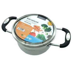 Кастрюля 1,9 л, d 16 см нерж., силиконовые ручки, индукц, GLORY, MULTICO 003347
