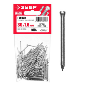 Гвозди финишные оцин., 30 х 1.6 мм, 100 гр., (305316-16-030) ЗУБР 16030