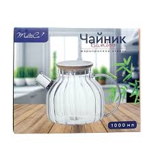 Чайник 1000 мл, жароп стекло, нерж. сталь, рифленый бамбук MULTICO 980435