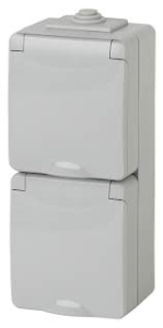 Розетка 2х2P+E верт. IP65, 16A-250В, ОУ, серый 11-2607-03 ЭРА 017221