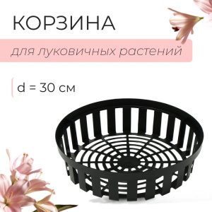 Корзина для посадки луковичных растений, круглая, d = 30 см, h = 8 см, чёрная 1232345 Х004801
