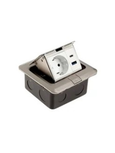 Розетка выдвижная, 16 А, одноместная, 1 USB + 1 USB-C, серебристая 10713139