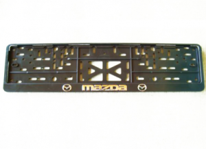 Рамка номера с защелкой, тиснение ЗОЛОТО MAZDA (черная) 9121