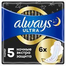 Женские гигиен.прокладки аромат Night экстра защита single Always Ultra (3012) 6шт Х93144
