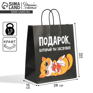 Пакет подарочный крафтовый, упаковка, «Киса», 28 х 32 х 15 см 9304740 Х005464